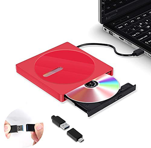 External CD/DVD Drive for Laptop USB 3.0 Portable CD/DVD +/-RW Drive Slim DVD/CD ROM Rewriter Burner (Red) - All Of Everything