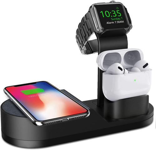 Deszon Wireless Charger iWatch Stand Compatible with iWatch Series SE 6 5 4 3 2 1, AirPods Pro Airpods and iPhone Series 12 SE 11 11 pro 11 Pro Max Xs X Max XR X 8 8P(No Adapter) Black - All 